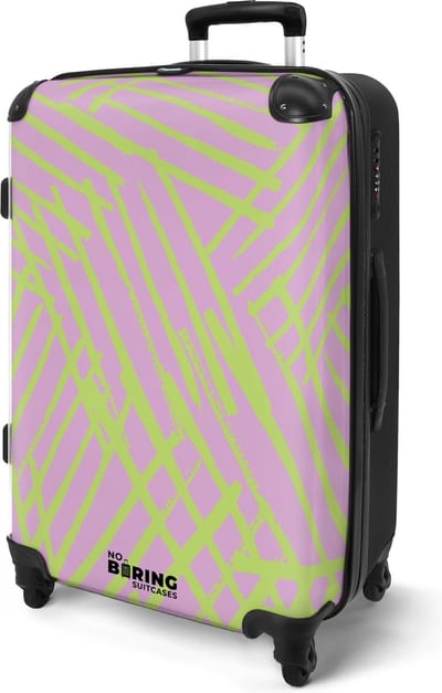 NoBoringSuitcases.com® - Koffer groot - Rolkoffer lichtgewicht - Paars met groene lijnen - Reiskoffer op 4 wielen - Travel luggage suitcase - Vakantie - Valies grote trolley XL - 20 kg bagage