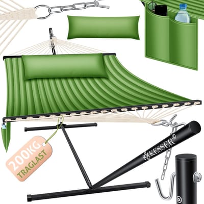 KESSER® Hangmat HILL met Kussen Dubbele Hangmat voor 2 Personen-Stabiel Frame - 200kg Draagvermogen Binnen & Buiten XXL Hangstoel Dubbel Multi-Persoons Tuin Zwembad Balkon Terras - Khaki