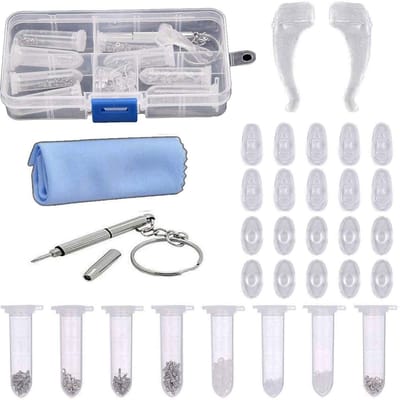 Dailygoods- Zonnebril Reparatieset - Schroevenset - Siliconen Neuskussens - Kleine Schroevendraaier - Transparante Schuifdeksel - Lichtgewicht 48 gram - Brillenreparatieset