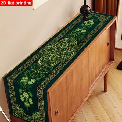 1 stuks beige-bruine patchwork tafelkleed met rood-witte geometrische ruitpatronen. Boerderijstijl, perfect voor binnenkeukens, feesten, restaura 90x33cm
