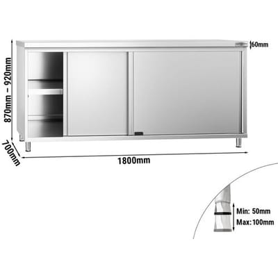GGM Gastro Edelstahl Arbeitsschrank PREMIUM - 1800x700mm - mit Schiebetür Zilver