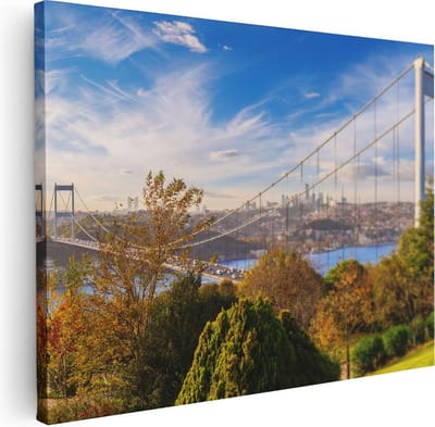 Artaza Canvas Schilderij Skyline - 40x30 cm - Klein - Wanddecoratie Stad - Muurdecoratie Istanbul Brug - Kamer Accessoires Herfst