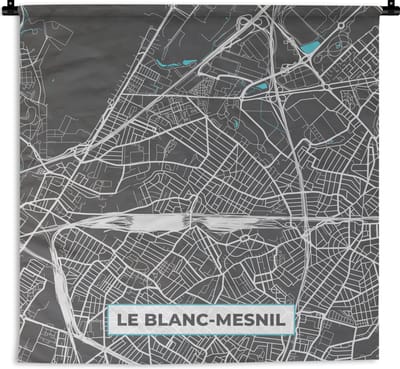 Wandkleed - Wanddoek - Le Blanc-Mesnil - Frankrijk - Plattegrond - Kaart - Stadskaart - 180x180 cm - Wandtapijt