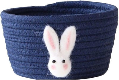 Kleine Woven Opbergmand van Katoen, Gevlochten Speelgoedmand, Multifunctionele Organizer voor Thuis en Kantoor, Navy Blauw