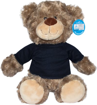 Beer Bodo - knuffelbeer - bruine teddybeer - zwart T-shirt - 25 cm - gekrulde pluchen vacht - MiniFeet® - mbw®
