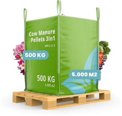 Koemestkorrels 3in1 (Bigbag 500kg, 5000m2) - Allround Organische Meststof - Koemest - Mestkorrels - Bodemverbeteraar - Gedroogde Koemestkorrels - Direct opneembare voeding - Lavameel Toevoeging - Langdurige Werking - Organifer