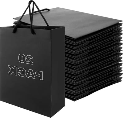 MTTProducts - Cadeautas - 20 Stuks - Stevige Papieren Tassen - Zwart - Perfect voor Feestjes - Voor Bruiloft en Kerst - 20 x 10 x 28 cm