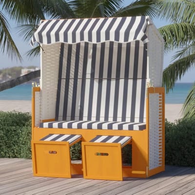 Strandstoel met luifel - Ligstoel tuinbank - Ontspannen buiten - Verstelbare rugleuning - 115 cm lang - Blauw wit