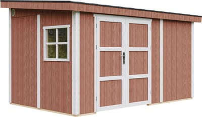 Timbela M939B-REDWOOD RED - LP SmartSide Tuinhuis op houtbasis - 8,68 m² - 248x412xH231 cm - zonder vloer en zijwand (totaal 3 wanden) met verf