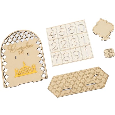 Ramadan Aftelkalender Houten Decoratief Ornament DIY Eid Kalender voor Thuisfeest Vakantie Type beige