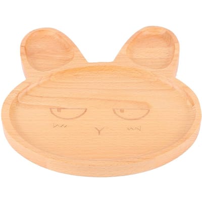 Houten Voedseldienblad Schotel Bord Kom met Vak voor Baby Kinderen Ontbijt Serveerschaal Snack beige