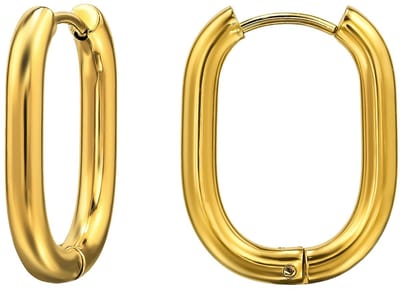 Joy Ibiza - Ovale oorbellen - Ovaal oorringen - klap scharnier - chirurgisch staal - 17 x 24 mm - ear party boho - bohemian style - ip/pvd gold plated