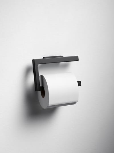 KEUCO Toiletpapierhouder van metaal, zwart mat gepoedercoat, open vorm, toiletrolhouder voor badkamer en gastentoilet, Edition 11 Black Selection