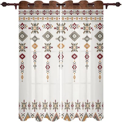 2 Stuks Boho Stam Totem Raamgordijn Moderne Europese Stijl Gordijnen voor Slaapkamer Woonkamer Achtergrondgordijn W50xH160(CM)x2pcs&Hook