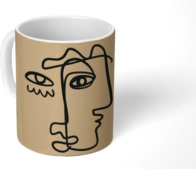 Mok - Koffiemok - Overlappende profielen - Lichtbruin - Zwart - Mokken - 350 ML - Beker - Koffiemokken - Theemok