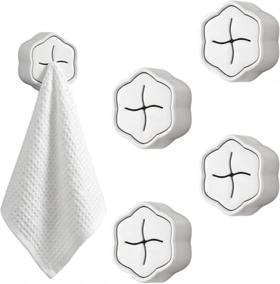Zelfklevende theedoekhouders zonder boren - 4 stuks keukenhanddoekhouder voor badkamer en kast, ABS materiaal, handige clips