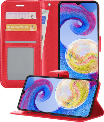 Hoesje - Geschikt voor Samsung Galaxy A04s - Luxe Bookcase - Walletcase Hoes - Portemonnee - Cover - Telefoonhoes - Rood
