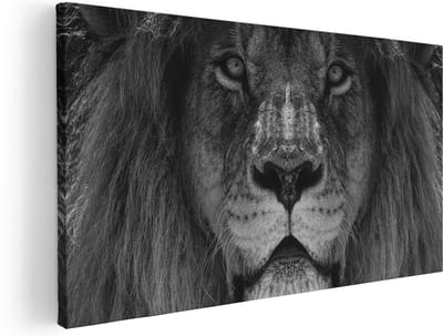 Artaza Canvas Schilderij Leeuw - 40x20 cm - Klein - Wanddecoratie Dierenkop - Muurdecoratie Zwart Wit - Schilderijen Op Canvas