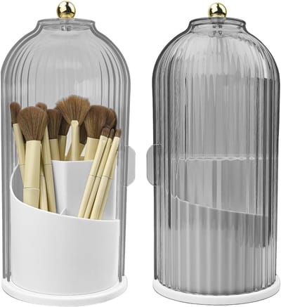 Praktische Make-up Organizer met Draaibare Borstelhouder en Doorzichtig Stofkapje, Ideaal voor Make-upkwasten en Schoonheidsaccessoires