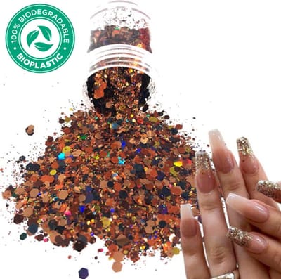 Chunky Glitters (Bruin/Goud) [Volume 8g - Festival Glitter Outfit Nagel Decoratie Versiering - Manicure Kunstnagels Nepnagels Acryl Nagels - Kinderen Volwassenen Dames Glitters]