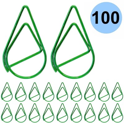 Fako Bijoux - 100x Paperclip Druppel Groen - Druppelvormige Groene Paperclips - Clip Waterdrop Groen - Sluitclip - Paperclip - Papierklem - Cadeauverpakking - Trouwen - Geboorte - 2.5cm - 100 Stuks