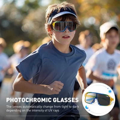 KAPVOE Kinder Fietsbril UV400 Fotochrome Zonnebril voor MTB Racefiets Buitensporten Hardloop Brillen No accessories