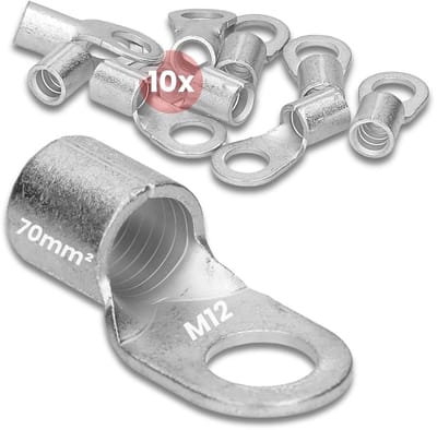 10 stuks Kalitec Q70-12 krimpklemmen voor kabels 70 mm² M12 | Ongeïsoleerd | Krimpen met pinnen | Voor meeraderige, fijn- en extra-fijnaderige geleiders | Kabelklem 70 mm² volgens DIN 46234