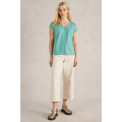 White Stuff Rae Organic Cotton Top Green Print Maat: 6 | Blouses Outlet | Dames | Groen