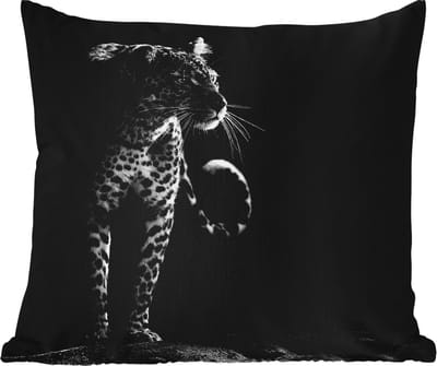 Tuinkussen - Wilde dieren - Luipaard - Natuur - Zwart - Wit - 40x40 cm - Weerbestendig
