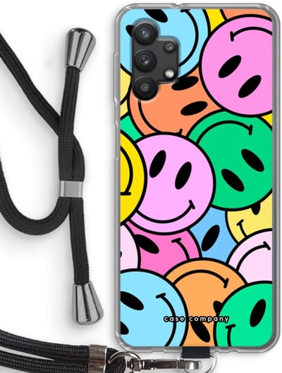 Case Company® - Hoesje met koord geschikt voor Samsung Galaxy A32 5G hoesje met Koord - Smiley N°1 - Telefoonhoesje met Zwart Koord - Bescherming aan alle Kanten en Over de Schermrand