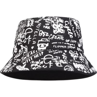Chapeaux de pêcheur unisexes 88 Impression graffiti noir et blanc Personnalité Chapeaux seau Chapeau décontracté d'extérieur Chapeau anti-soleil black