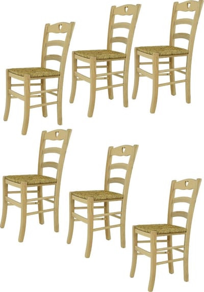 Tommychairs Cuore - Eetkamerstoelen - Set van 6 - Naturel - Rotan & Hout
