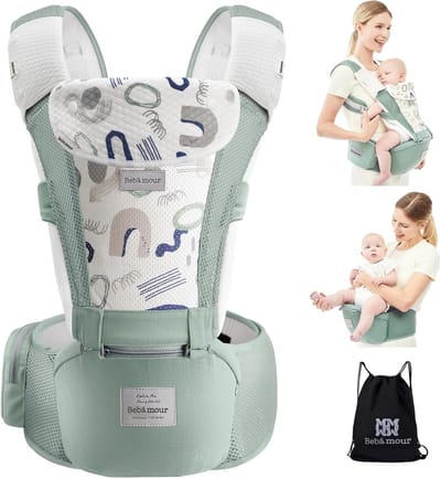 Ergonomische 6-in-1 Babydrager met Heupzitje voor Pasgeborenen tot Peuters (0-36 Maanden)