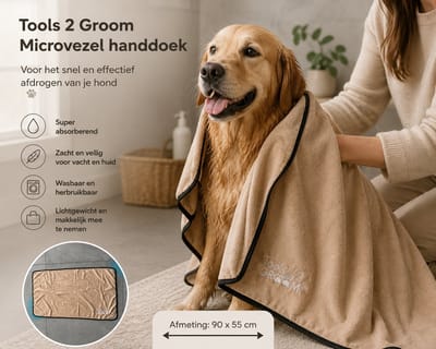 Tools 2 Groom - Microvezel handdoek - voor afdrogen van hond - huisdier - zandkleur - 90x55cm
