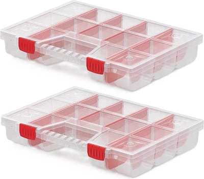 Kistenberg Sorteerbox koffer - 2x - 12 vaks - kunststof - transparant - 39 x 29 x 6.5 cm