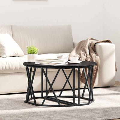 vidaXL - Salontafel - Zwart - Eiken - 80 - x - 80 - x - 42 - cm - Engineered - hout - en - staal