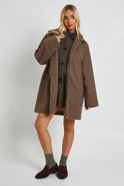 boohoo Dames Wollook Trench Maxi Mantel | Mushroom | Maat: 16