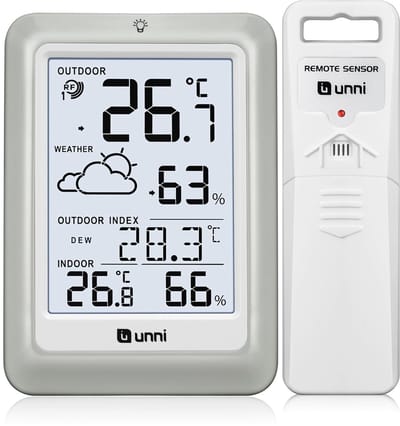 Draadloze thermometer hygrometer voor binnen en buiten met achtergrondverlichting en lange afstandssensor