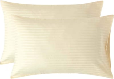 Homescapes Satijn Streep Katoen Kussensloop 50x75 cm – Set van 2 – Lichtgeel – 100% Egyptisch Katoen – Draaddichtheid 330