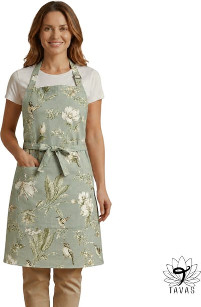 Culinary Keukenschort - Saliegroen - Vogeltuin - 60x80 cm - Kookschort met Zakken en 86 cm Tailleband - Horeca - Keukenschort Dames - Keukenschort Heren