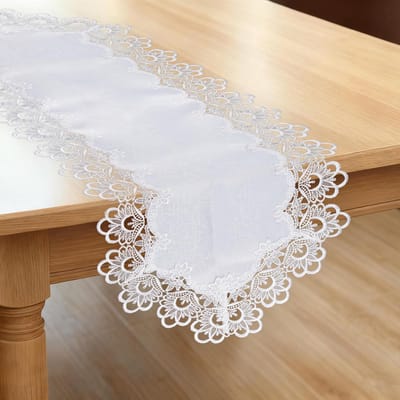 kanten kleedje, 40 cm x 90 cm tafelkleed met holle kanten rand, salontafel topper wasbaar en antislip tafelkleed voor eetkamer keuken