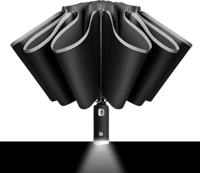 Nivard Moderne Stormparaplu - Windproof Paraplu - Stormproef - Opvouwbaar - Zaklamp - Automatisch Uitklapbaar - Umbrella - Zwart
