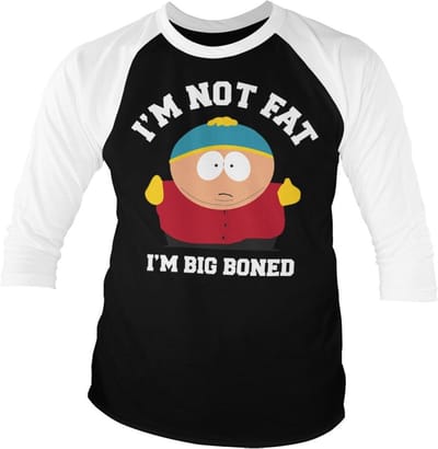 South Park I'm Not Fat I'm Big Boned Baseball T-shirt met 3/4-mouwen, witite-Black