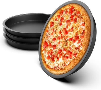 Set van 4 Ronde Pizza Mallen van RVS met Diameter van 20 cm, Niet Gecoat en Makkelijk Schoon te Maken, Perfect voor Thuis Bakken