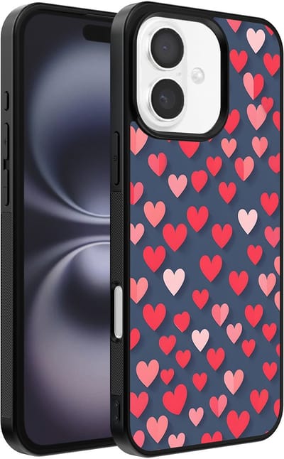 Smartphonica Telefoonhoesje Geschikt voor iPhone 16 Plus met Roze en Rode Hartjes Opdruk - TPU Backcover Case With Rosé and Red Heart Design geschikt voor iPhone 16 Plus