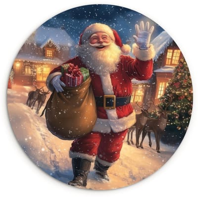 WallCircle® Wandcirkel 120x120 cm - Muurcirkel Kerstman - Dorp - Hert - Donker - Muurdecoratie woonkamer - Wanddecoratie slaapkamer - Kamer decoratie accessoires - Ronde schilderijen XXL