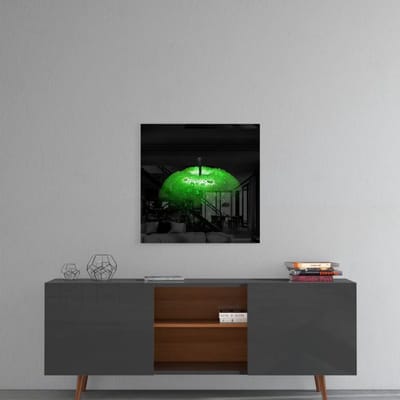 Glasschilderij Vierkant – Groene Appel met Waterdruppels – Moderne Wanddecoratie - 40x40 cm