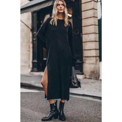 Mikuta The Black Sparkly Loose Longsleeve Dress Maat: XS | Maxi Jurken Outlet | Dames | Zwart