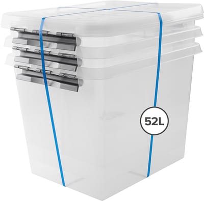 Sunware - Q-line Opbergbox met deksel - 52L - Set van 3 - Transparant/Grijs