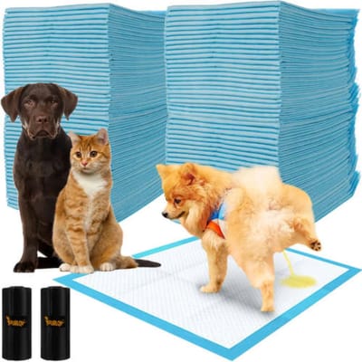 Purlov - Puppy pads - Hygiënische Onderleggers 60 x 60cm + Poepzakjes - 100 Stuks - Absorberend en Lekbestendig